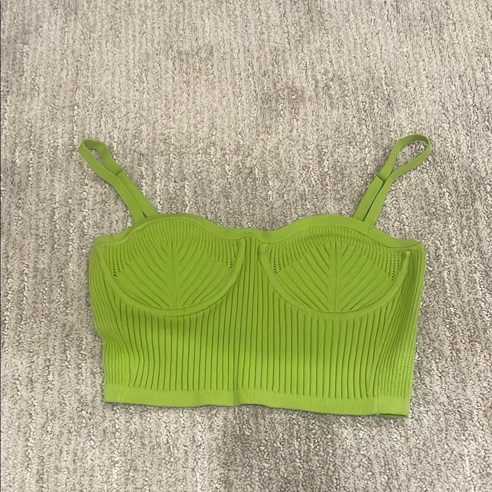 Brand New Helmut Lang Knit cropped Green Rib Eyelet Cami Top